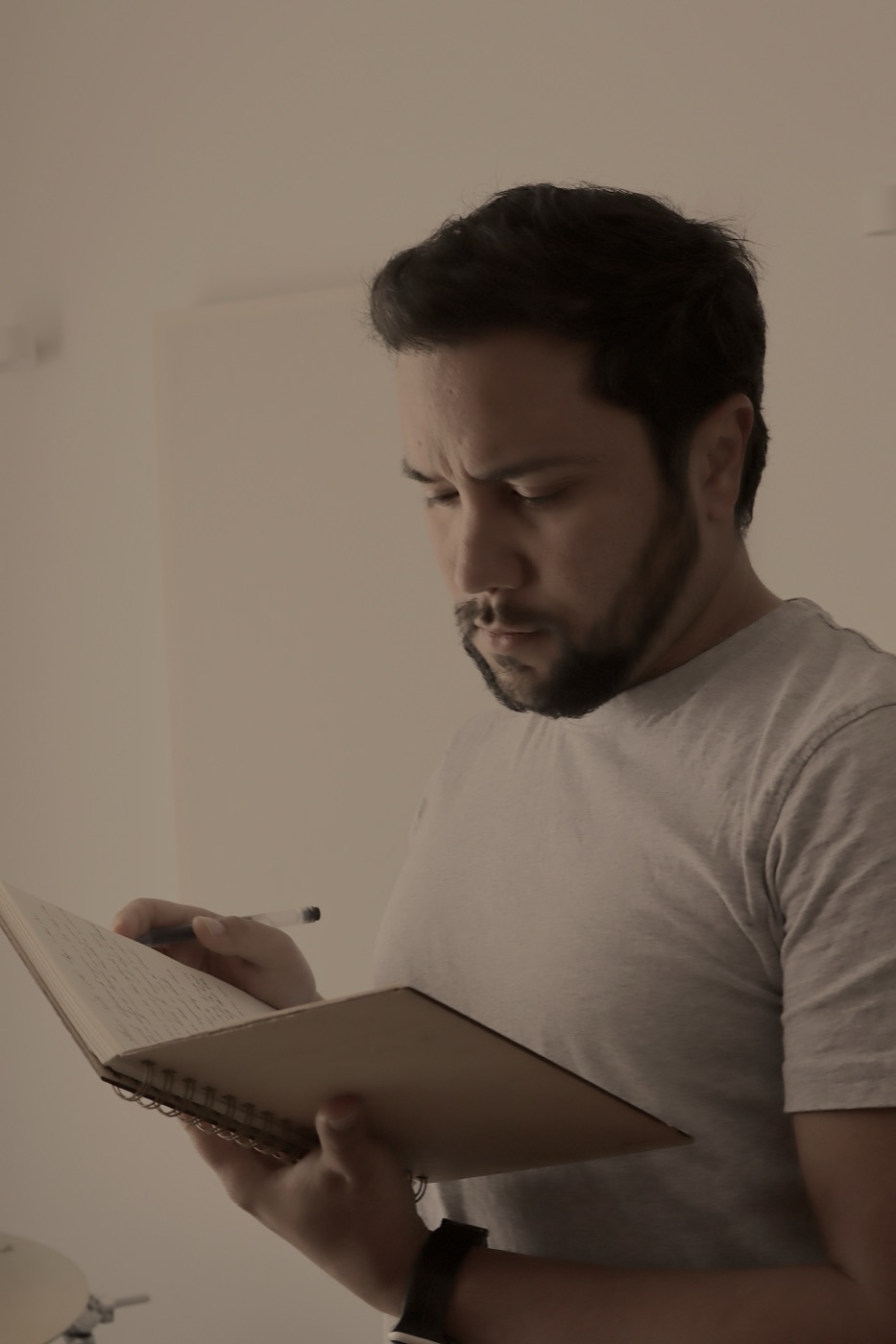 Leon Gabriel reading a script